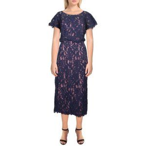 JS Collections Embroidered Lace Blouson Dress in Navy Rose NWT